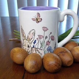 Charming Rabbit and Floral Mug with Purple Interior